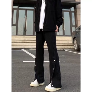 欧美vibe风拉链排扣牛仔裤男ins潮牌设计感小众微喇显瘦高街裤子图片