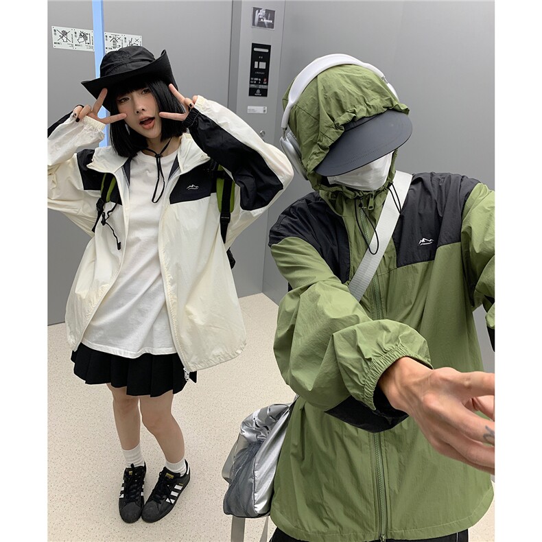 防晒指数UPF50+情侣装夏季新款防晒服宽松撞色拼接外套D313P68,男装防晒衣,电商A335-1（原A458）