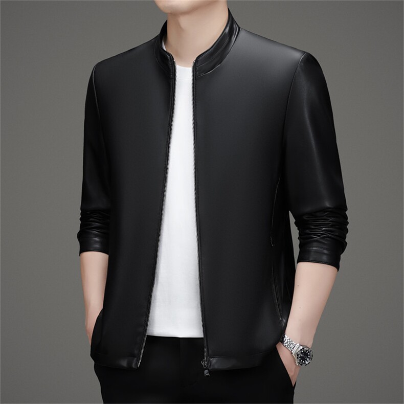 皮夹克男士2025年秋季真皮新款潮流立领派克服商务休闲皮衣外套男,男装夹克,电商B212（原钱塘6029）