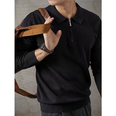 秋款男POLO领毛衣拉链针织衫休闲线衣外套M9822P45，男装Polo衫，星座1013-1