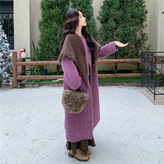 现货2025秋冬新款双面羊毛大衣女中长款韩系宽松带围巾羊毛呢外套，女装双面呢大衣，琦鑫阁（原依鑫阁）