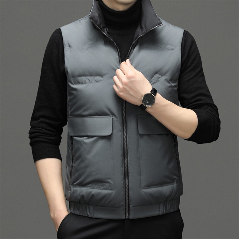 立领羽绒服马甲保暖男装2024新款柔软保暖宽松80鸭绒防寒服外套，男装羽绒服，钱塘6003（原4033）