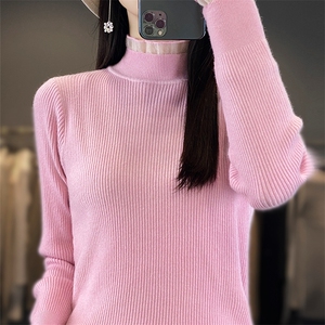 秋季新款简约女高领针织衫修身显瘦百搭打底衫舒适保暖长袖上衣图片