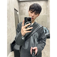 网图有货美式宽松运动V领毛衣抗条针织长袖外套男女A1048-P55，男装针织衫/毛衣，星座1505