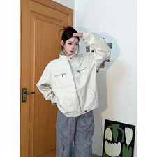 26春装高品质老钱风立领夹克外套男女美式潮牌拉链工装风宽松上衣，男装夹克，电商A486