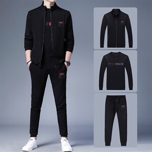 卫衣服男士2023新款春秋季中年印花潮流休闲运动三件套装男装,何炅结婚照衣服穿搭图片