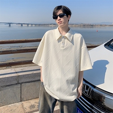 麦穗纹短袖T恤男夏季纯色宽松半袖重磅港风高级复古简约流行上衣，男装T恤，电商A001