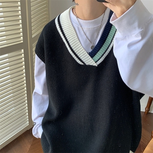 仓库大货秋冬不规则马甲男针织衫男套头针织衫毛衣MJ003-P55