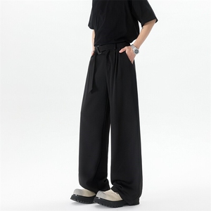 8XL-M垂坠感冰丝西裤大码凉感裤子腰带直筒长裤休闲裤KZ1958/P55图片