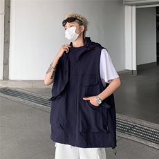 新款四季工装外套街头潮牌机能口袋连帽防水无袖马甲W6706，男装背心/马甲，星座1116A-1（原606A）