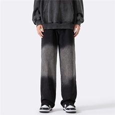 抖音品质拉链开叉渐变牛仔裤宽松直筒水洗休闲裤M-3XLP60控88，男装牛仔裤，电商B219B