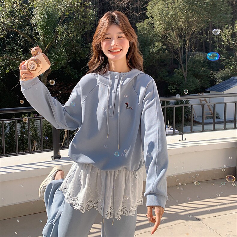 现货-春季新款蓝色花边两件套203-8866-P165-K238，女装套装/套裙，浙宝203