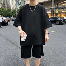 华夫格套装男2025夏季潮牌宽松休闲运动短袖短裤两件套男TZ30-P25，男装牛仔裤，星座1816-2（原1210–2）