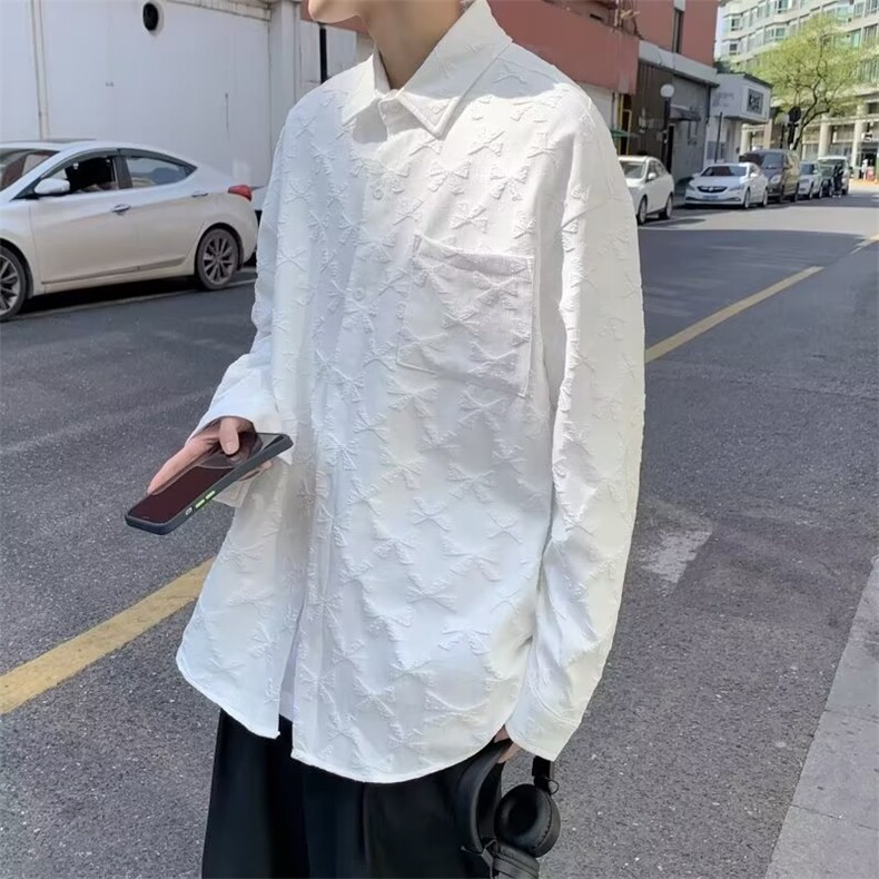 潮牌复古着感男春秋情侣宽松休闲提花衬衫S28P36,男装衬衫,星座1116-2