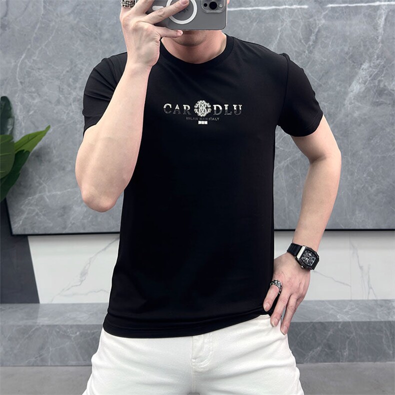 新款高品质短袖上衣燙钻百搭款休闲圆领T恤大码简欧A-761-P48，男装T恤，电商A227B（原钱塘4066-1）