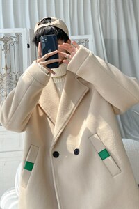 N6138/P85秋冬款西服双排扣毛呢大衣男宽松大码呢料夹克外套呢子图片