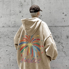 水洗做旧纯棉连帽卫衣男秋季潮牌嘻哈涂鸦宽松痞帅青少年上衣外套，男装卫衣，星座517A-2