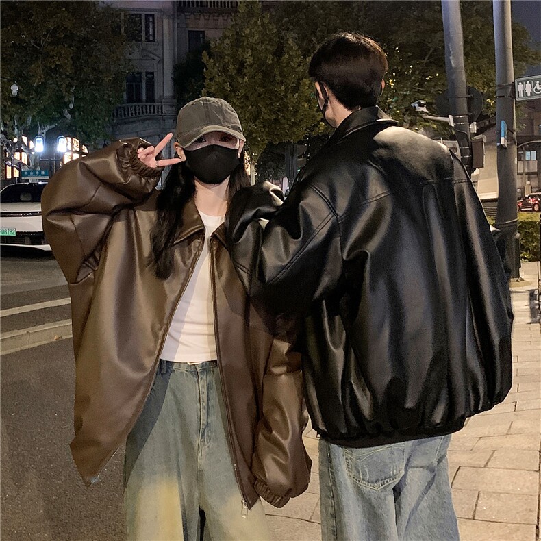 24冬季情侣装宽松翻领PU皮棉衣冬装外套男女装短款棉服S368-P128,男装棉衣,电商A233-1
