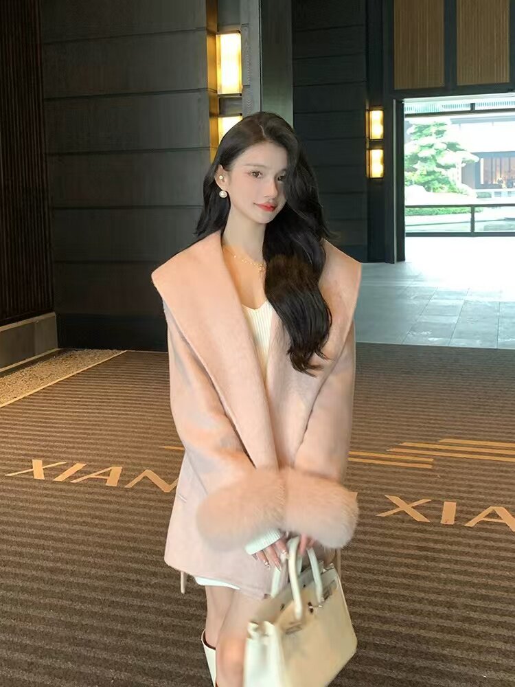 收腰毛呢外套女秋冬季长袖宽松高级感斗篷大衣,女装毛呢外套,宸诺服饰