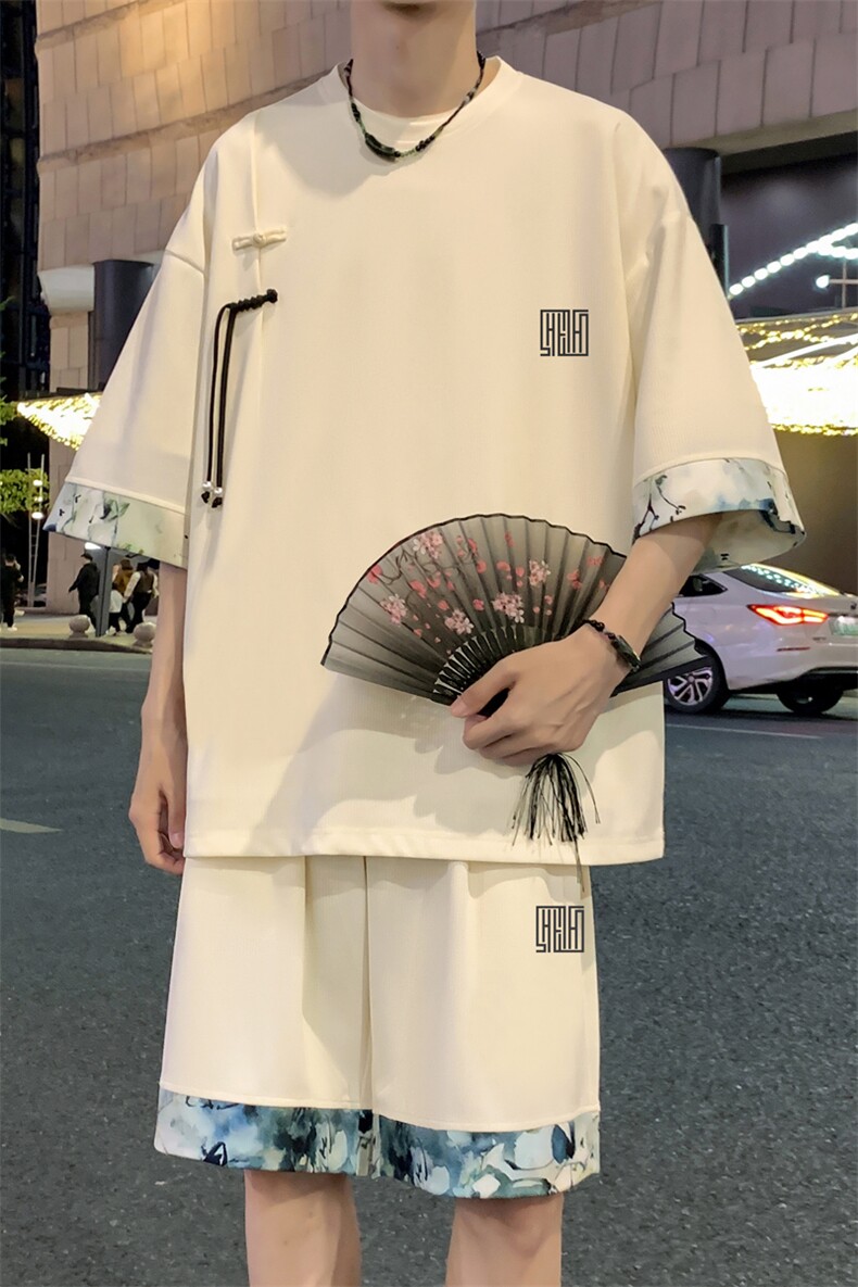 新中式风两件套夏季新中式禅意短袖t恤男套装A436-D223-P52,男装休闲套装,电商A436
