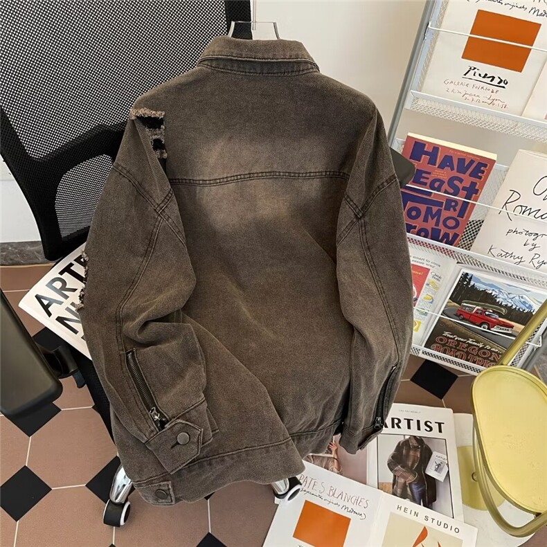 设计感破洞牛仔衬衫男春季新款复古美式夹克宽松百搭外套N891/P72,男装夹克,星座506B