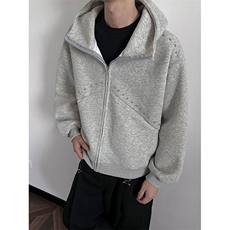 抖音得物高品质二开26春装美式高街铆钉拼接纯色开衫卫衣外套W122，女装短外套，电商A486