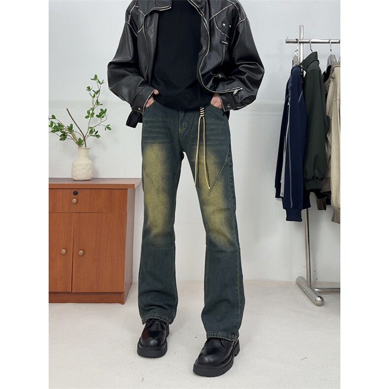 美式ins高街hiphop微喇重工艺水洗复古蓝牛仔裤货号K2322P60,男装牛仔裤,电商A063