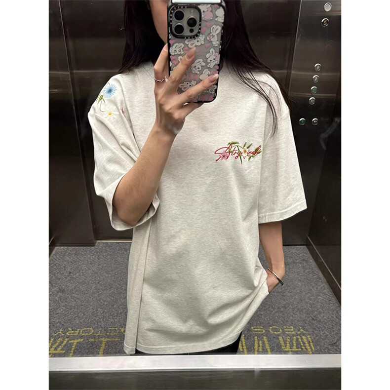 万针全刺绣工艺抖音得物高品质260克重磅纯棉双纱美式高街短袖T恤,男装T恤,电商A486