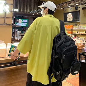 日系五分袖春夏季新款衬衫潮流慵懒男方领宽松型衬衫C505P32