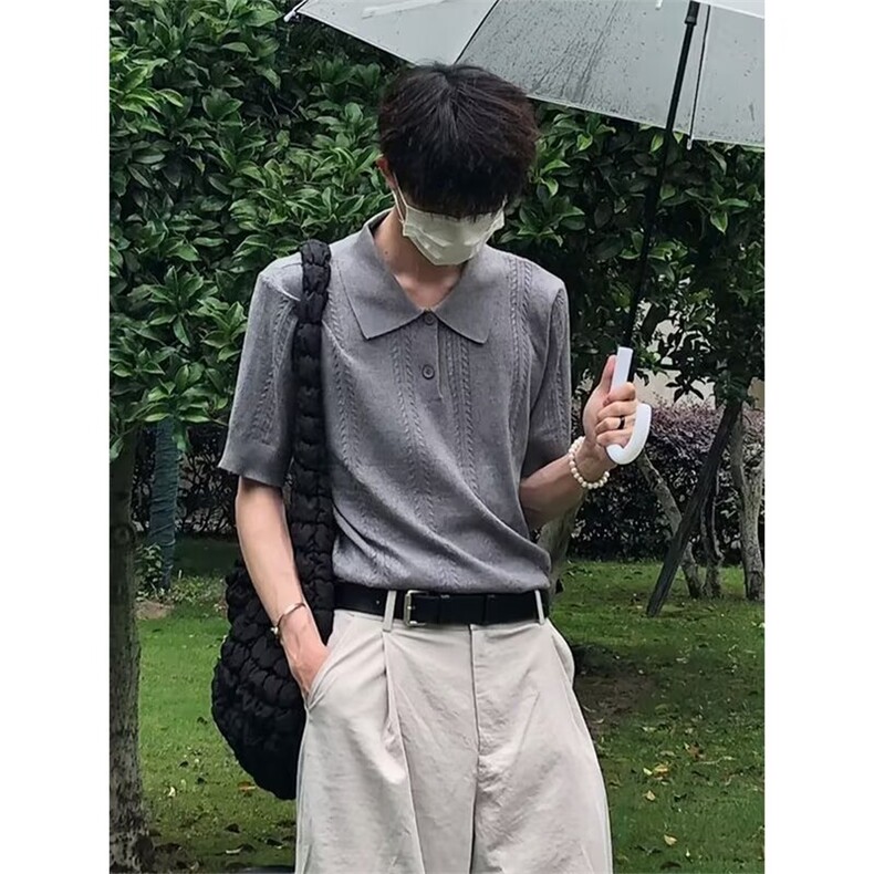 轻熟风麦穗提花翻领短袖针织polo衫男夏季休闲高级感宽松百搭上衣,男装Polo衫,星座506A