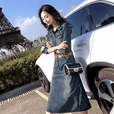 牛仔连衣裙女衬衫裙欧洲站时尚休闲显瘦2025春秋新款中长款一步裙，女装连衣裙，钱塘布衣