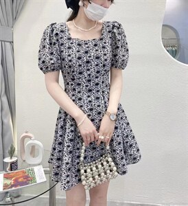 夏季新款印花连衣裙收腰显瘦图片