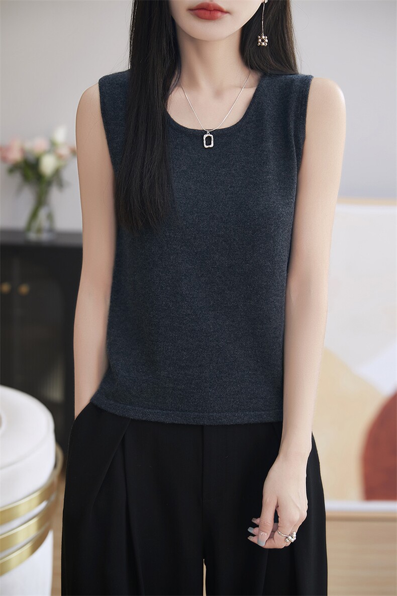 100%纯羊毛针织吊带背心女圆领无袖打底上衣春夏新款宽松内搭毛衣,女装背心吊带,朝思羊绒