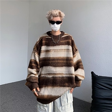 秋季新款男日系潮流条纹撞色圆领套头毛衣针织衫MY9162-P50，男装针织衫/毛衣，星座1109-3