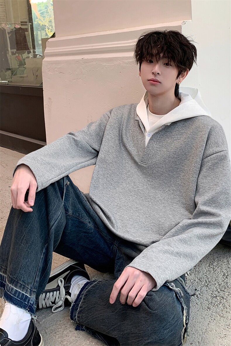 现货2026春款高级感假两件连帽卫衣休闲长袖打底上衣HY709TP48,男装卫衣,电商A102B