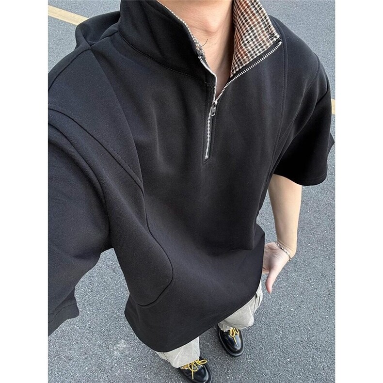 【有货】DT2506-P40千鸟格拼接短袖polo衫男夏季老钱风重磅半袖t,男装Polo衫,星座603-2