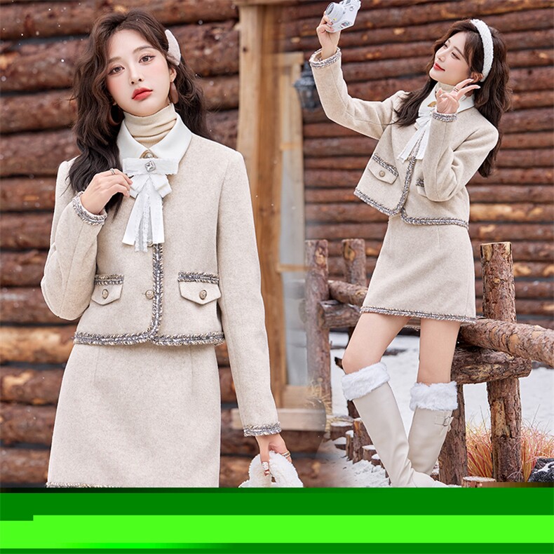 现货!!!!!!2024冬季新款新中式套装显高显瘦复古百搭外套裙子，女装套装/套裙，众宇琦