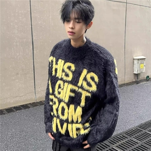 毛衣男款秋冬季美式高街复古套头针织衫慵懒风宽松潮牌毛线衣外套图片