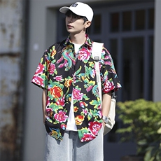 DC203男女中性风东北大花短袖衬衫衬衣外套民族风汉服团队服，男装T恤，星座115A(原星座507）