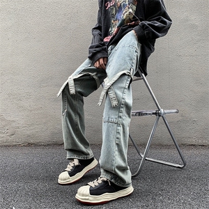 高街潮牌牛仔裤男休闲痞帅工装裤子hiphop美式水洗长裤K601/P42图片