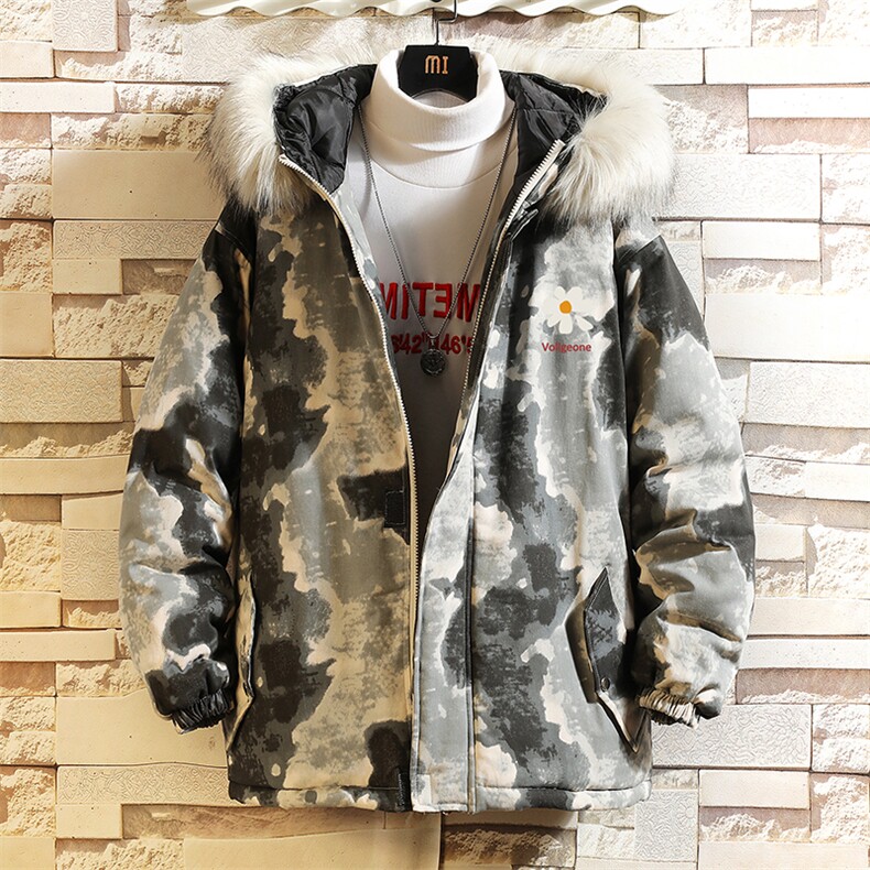 MC49059-P135 大毛领迷彩棉衣男大码加厚棉服男棉袄子 砖墙挂拍图片