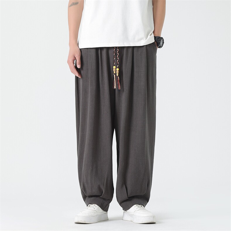 2025春夏风棉麻休闲裤男日系复古阔腿直筒裤垂感2406-特P68，男装休闲裤，电商A008