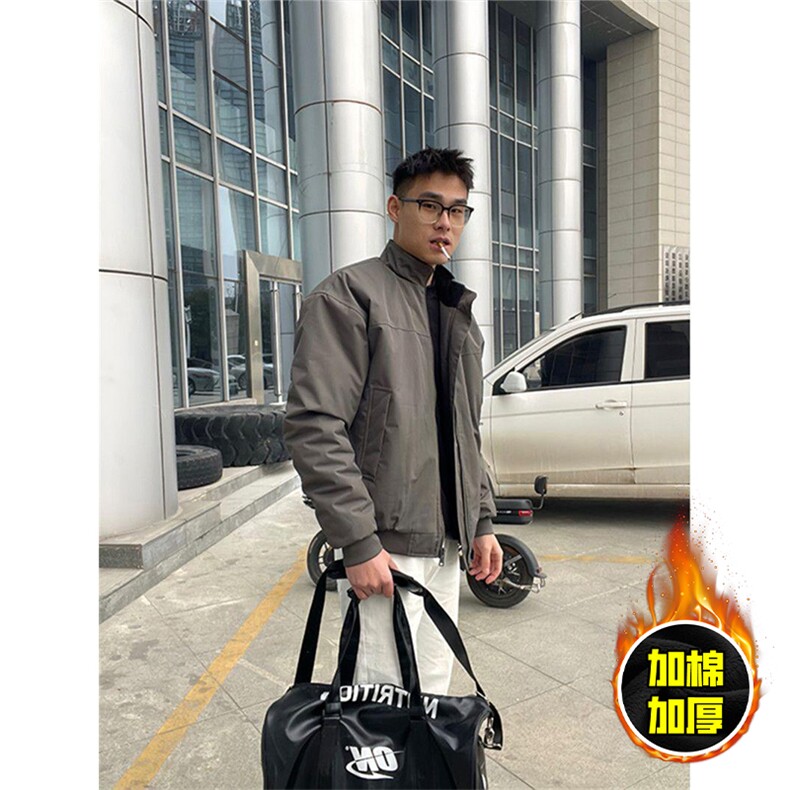现货秋冬季美拉德立领飞行立领夹克boxy廓形棉衣高街加厚加棉外套,男装夹克,电商A486-1