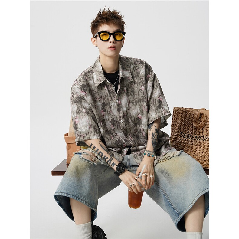 【现货】D157-P38控58大码港味沙滩冰丝顺滑短袖衬衫防晒衣，男装防晒衣，电商D232