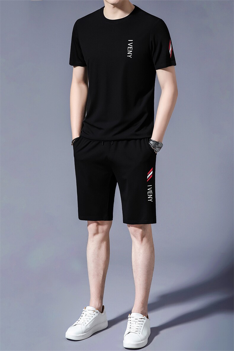 中年爸爸夏装短袖t恤男装条纹polo衫夏季中老年休闲短裤两件套,男装休闲套装,电商B212（原钱塘6029）