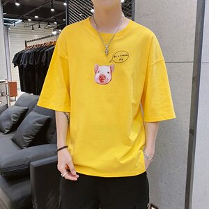 男士短袖t恤上衣服夏季新款潮流印花五分半袖打底衫恤 DS372T图片