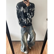 YTM108-P602025秋冬新款小众拼接百搭毛衣针织衫美式复古提花，男装针织衫/毛衣，电商B323A