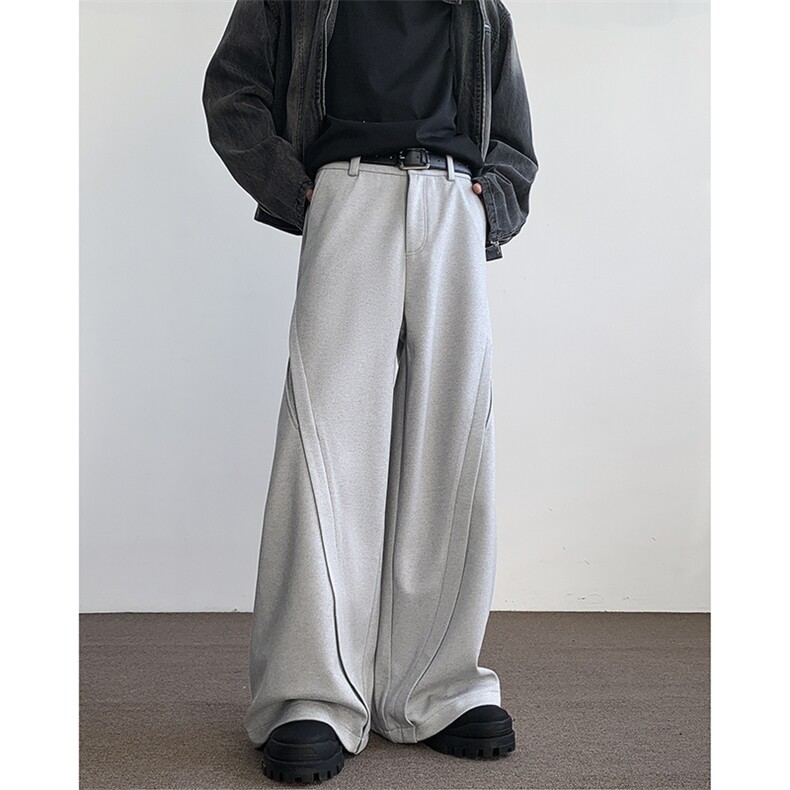 秋冬季潮牌小众设计感休闲裤男宽松阔腿毛呢西裤K6033/P60,男装西裤,电商D202