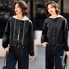 BK时尚油蜡磨砂皮女立领小个子短款海宁皮衣夹克外套2026春秋新款，女装皮衣，潮流依族