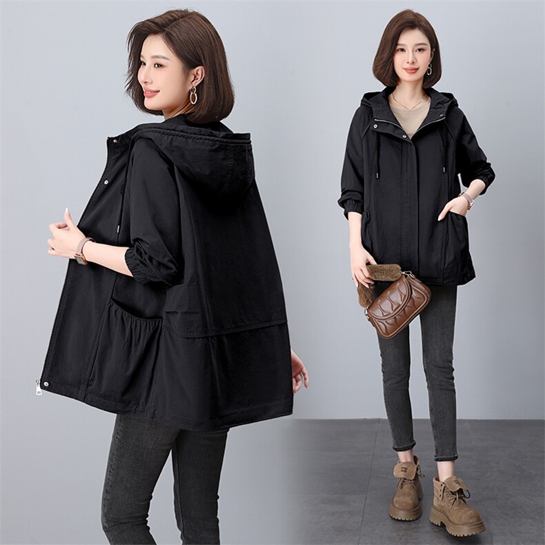 纯棉风衣外套女2025年春秋新款中长款中老年妈妈大码宽松休闲上衣，女装派克服，韩派
